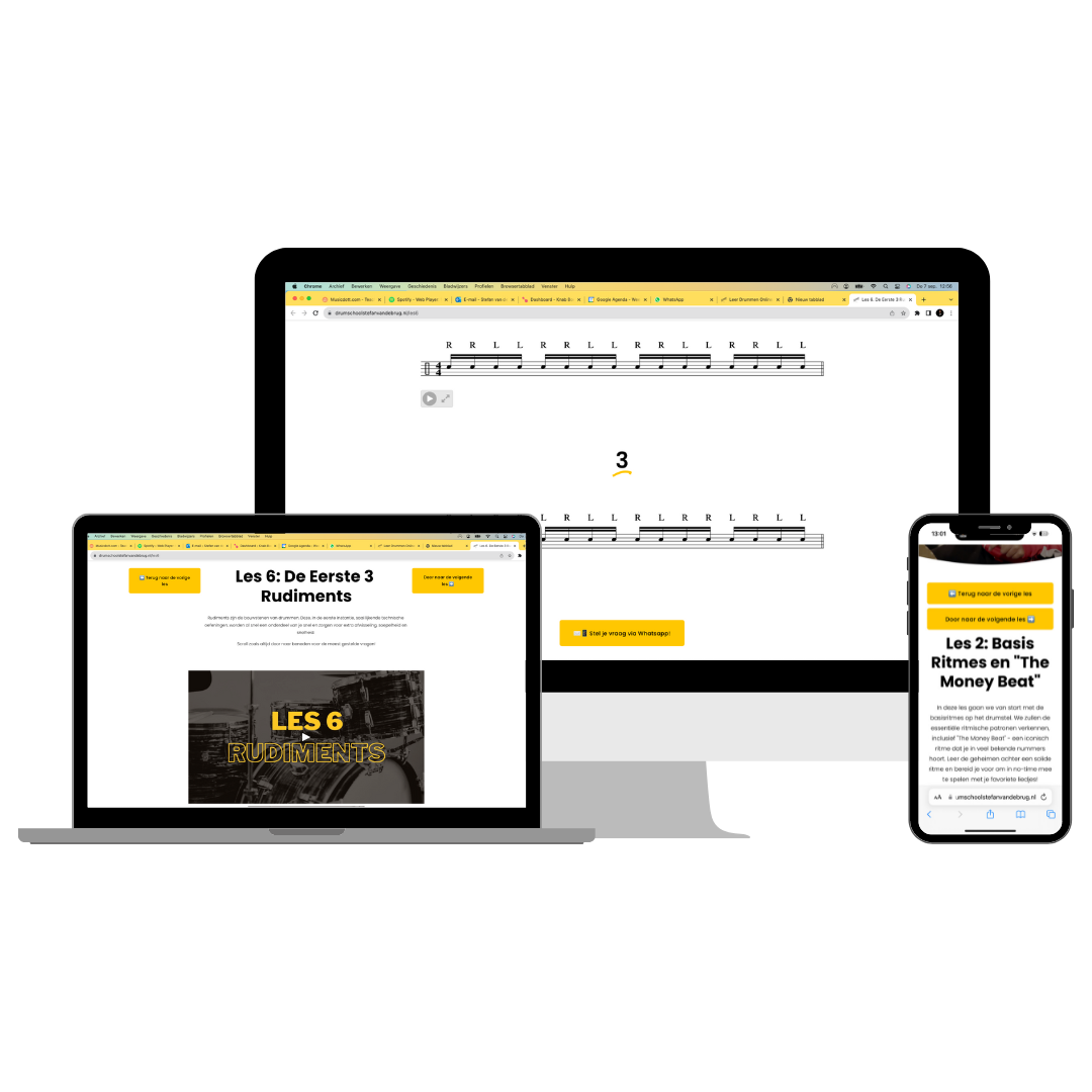 Online Drum Course on desktop, tablet and phone