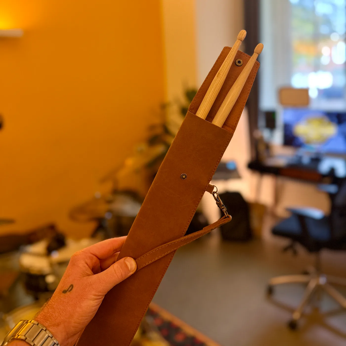 Leren stokkenhuls (bruin)